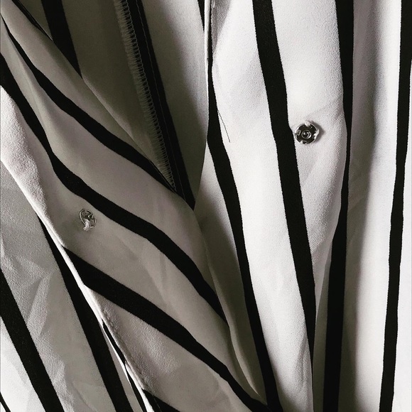 Black and White Pinstriped Draped Blouse - Picture 6 of 6
